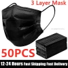 Masque facial jetable noir non tissé, 3 couches, filtre Anti-poussière, masques de protection respirants pour adultes, 10/50 pièces, en Stock Masque facial jetable noir non tissé, 3 couches, filtre Anti-poussière, masques de protection respirants pour adultes, 10/50 pièces, en Stock