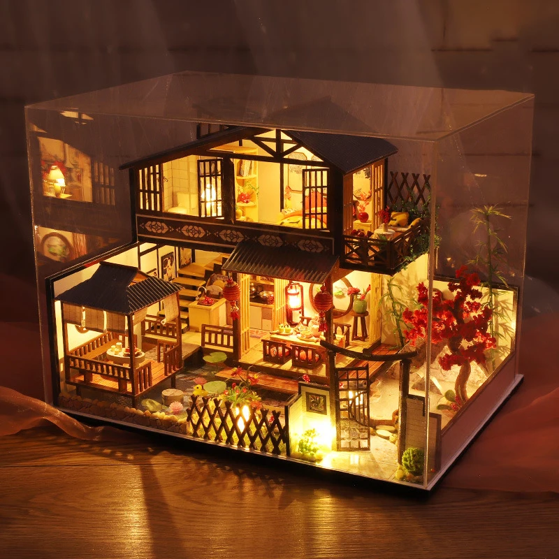kit de modèle miniature en bois, bricolage, maison japonaise, maisons de poupée assemblées avec meubles, décoration de maison, cadeaux d'anniversaire pour amis kit de modèle miniature en bois, bricolage, maison japonaise, maisons de poupée assemblées avec meubles, décoration de maison, cadeaux d'anniversaire pour amis