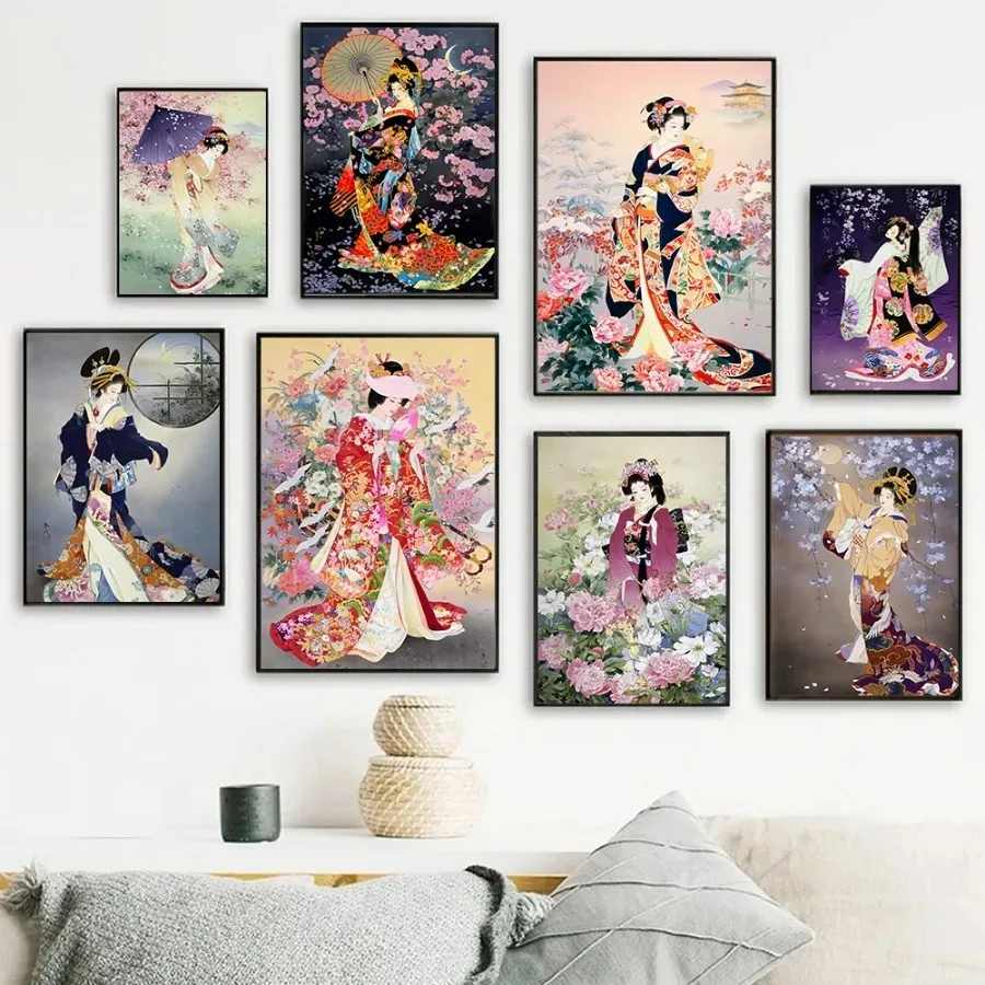 Affiches et impressions de femmes japonaises Geisha, peinture sur toile, art mural, gestion de samouraï, salon, chambre à coucher, décoration d’intérieur Affiches et impressions de femmes japonaises Geisha, peinture sur toile, art mural, gestion de samouraï, salon, chambre à coucher, décoration d’intérieur