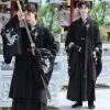 robe longue unisexe de grande taille avec broderie de samouraï japonais, vêtements de style chinois traditionnel hanfu, homme sans abri, dragon noir