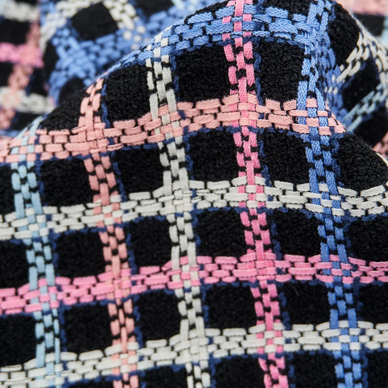 tissu tweed en coton pour manteau, ligne multicolore, carreaux noirs, bricolage tissu tweed en coton pour manteau, ligne multicolore, carreaux noirs, bricolage