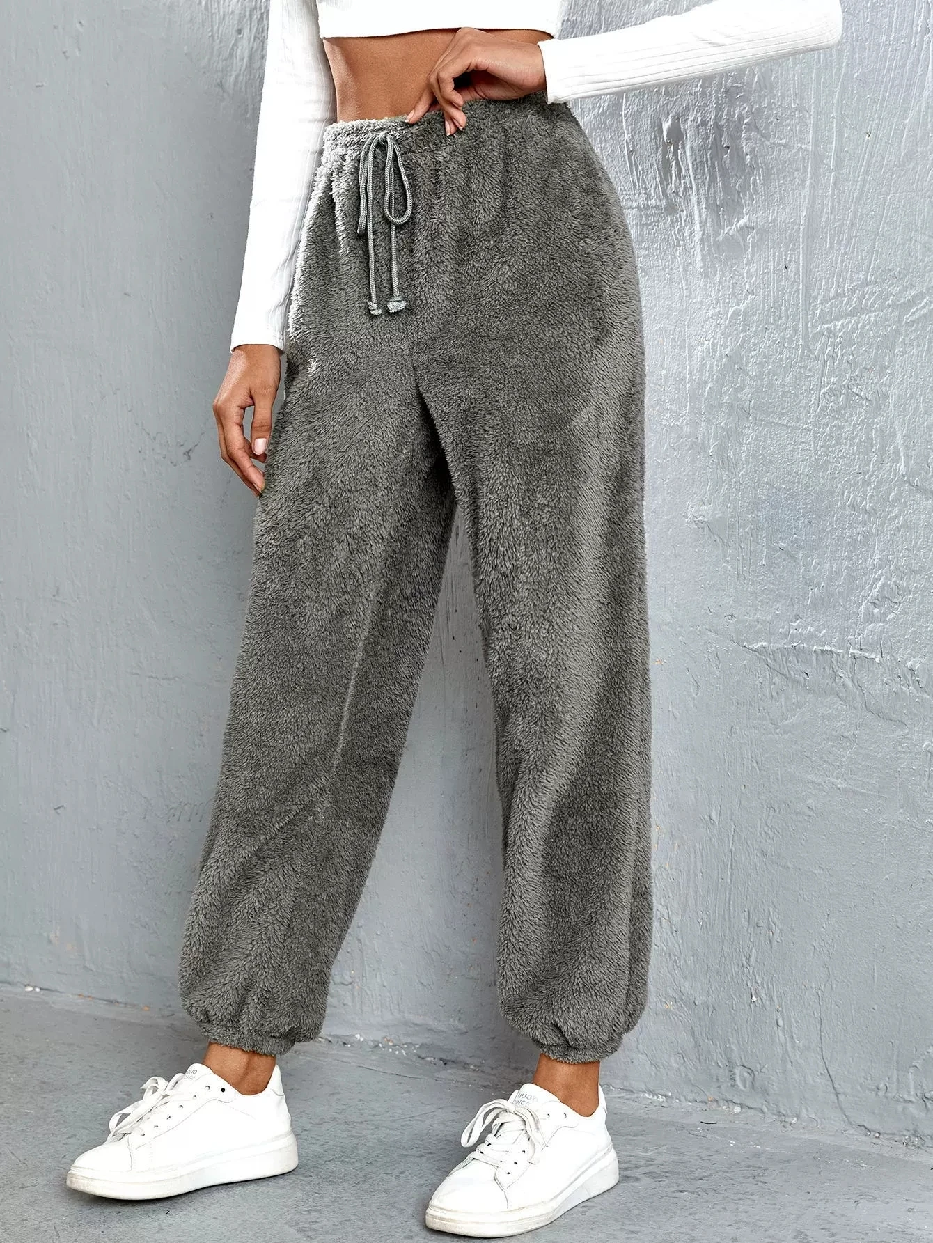 pantalon de survêtement chaud en fourrure pour femme, blanc, monochrome, document fjadt, taille haute, décontracté, épais, nouvelle mode, hiver, 2019 pantalon de survêtement chaud en fourrure pour femme, blanc, monochrome, document fjadt, taille haute, décontracté, épais, nouvelle mode, hiver, 2019
