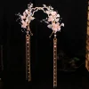 bandeau à fleurs rose, accessoires pour cheveux hanfu chinois, diadèmes longs à pampilles, bandeau féerique pour le front, bijoux pour cheveux, couronne de perles vintage