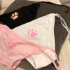 sous vêtements sexy pour femmes, imprimé patte de chat mignon, culotte à nouer taille basse, style japonais anime lolita, sangle réglable, sous vêtements en coton