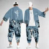 ensemble cardigan et pantalon kimono japonais grande taille 5xl 6xl, chemise imprimée démon pour hommes et femmes, costume de cosplay tradition yukata haori obi