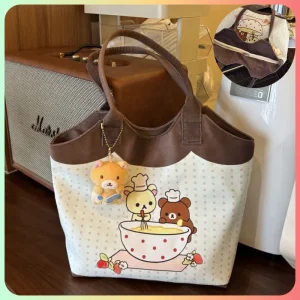 Rilakkuma – sac à bandoulière en toile de grande capacité, fourre-tout de dessin animé pour les déplacements quotidiens, usage décontracté pour étudiants, cadeaux japonais Rilakkuma – sac à bandoulière en toile de grande capacité, fourre-tout de dessin animé pour les déplacements quotidiens, usage décontracté pour étudiants, cadeaux japonais