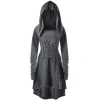robe gothique vintage élégante à manches longues, à capuche, ceinturée, y2k, costume de spectacle festif pour femmes, couleur pure, tendance, cosplay, nouvelle collection 2025