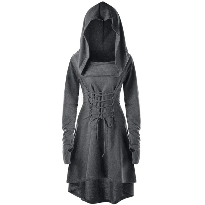 robe gothique vintage élégante à manches longues, à capuche, ceinturée, y2k, costume de spectacle festif pour femmes, couleur pure, tendance, cosplay, nouvelle collection 2025 robe gothique vintage élégante à manches longues, à capuche, ceinturée, y2k, costume de spectacle festif pour femmes, couleur pure, tendance, cosplay, nouvelle collection 2025
