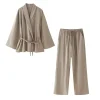 combinaison pantalon drapée de style kimono pour femme, jambe droite, sensation multi documents, vêtement double face, conception transfrontalière, printemps, nouveau, 2024