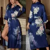 peignoir kimono à manches mi longues de style japonais pour femmes, robe longue femme, chemise de nuit, vêtements de nuit, satin imprimé fleuri, robe en span pour la maison