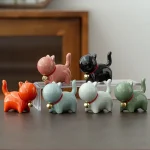Ornement de chaton mignon en céramique créative, micro animal de compagnie de paysage, ornements d&rsquo;intérieur et de bureau, accessoires de service à thé