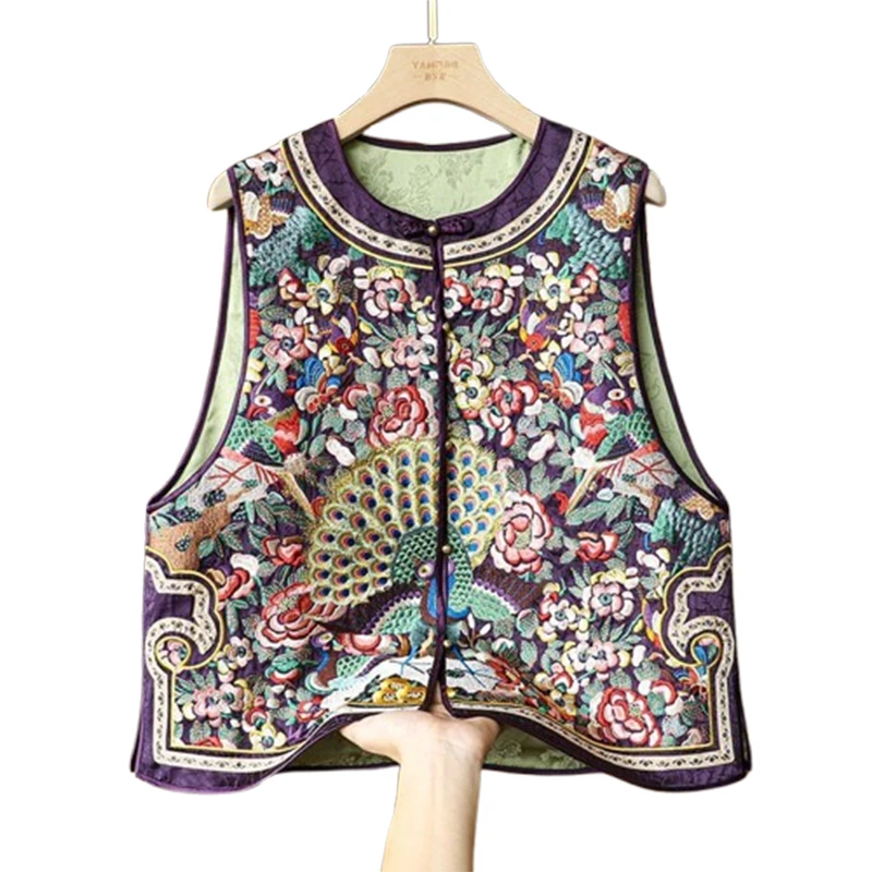gilet brodé pour femmes, style chinois, vintage, sans manches, rétro, boucle, hauts féminins, nouvelle mode printemps automne gilet brodé pour femmes, style chinois, vintage, sans manches, rétro, boucle, hauts féminins, nouvelle mode printemps automne