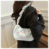 nouveau sac à fleurs esthétique à cordon de serrage, grande capacité, sangle plissée, sac sous les bras, sangle réglable, fermeture à glissière, sac hobo chic