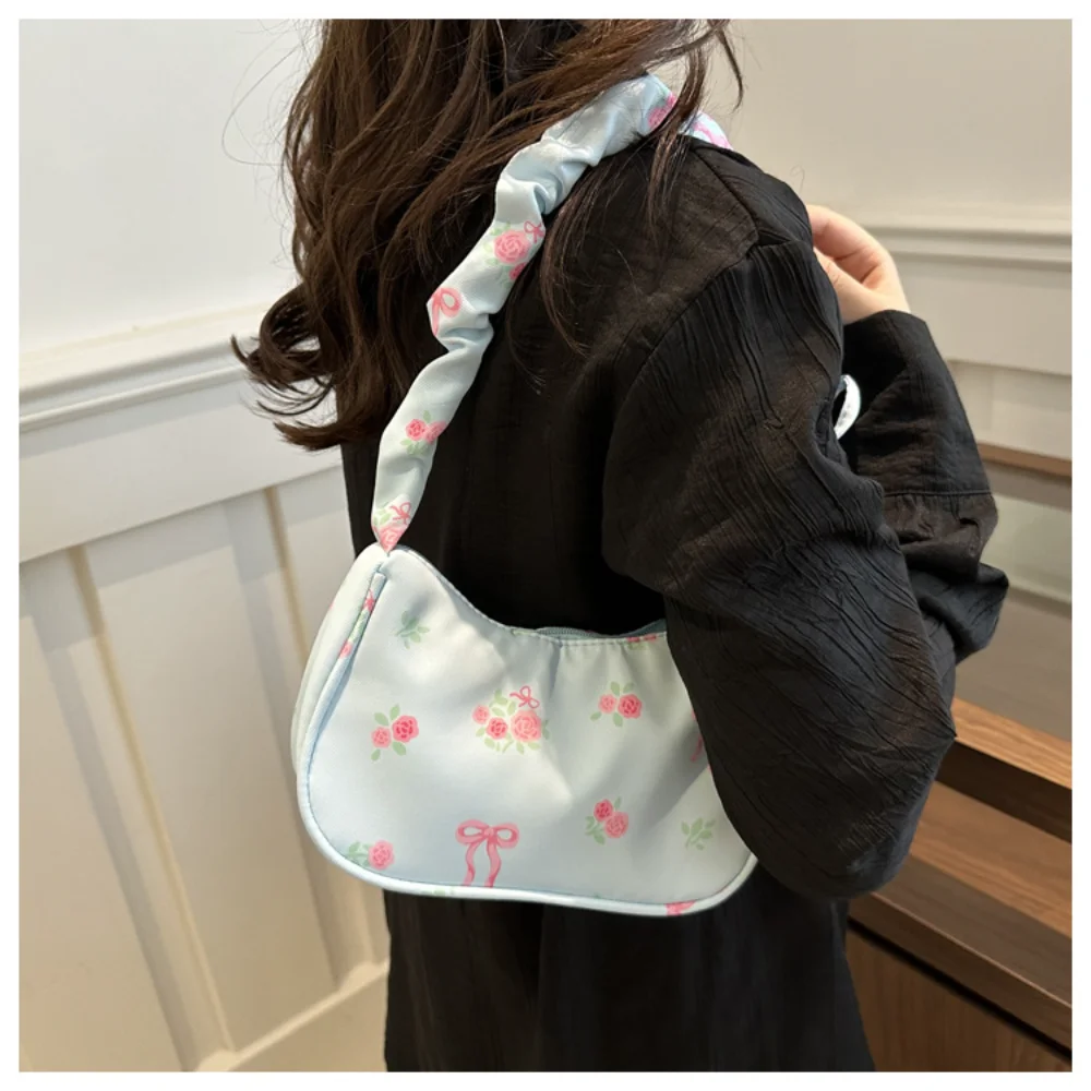 nouveau sac à fleurs esthétique à cordon de serrage, grande capacité, sangle plissée, sac sous les bras, sangle réglable, fermeture à glissière, sac hobo chic nouveau sac à fleurs esthétique à cordon de serrage, grande capacité, sangle plissée, sac sous les bras, sangle réglable, fermeture à glissière, sac hobo chic