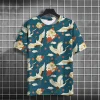 grue vagues motif t shirt pour hommes chinois koi poisson impression 3d t shirts été décontracté ample à manches courtes haut col en o unisexe t shirts