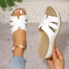 Pantoufles compensées Vintage en cuir antidérapant pour femmes, sandales orthopédiques de qualité supérieure, chaussures rétro à plateforme décontractée, diapositives de maison pour femmes Pantoufles compensées Vintage en cuir antidérapant pour femmes, sandales orthopédiques de qualité supérieure, chaussures rétro à plateforme décontractée, diapositives de maison pour femmes