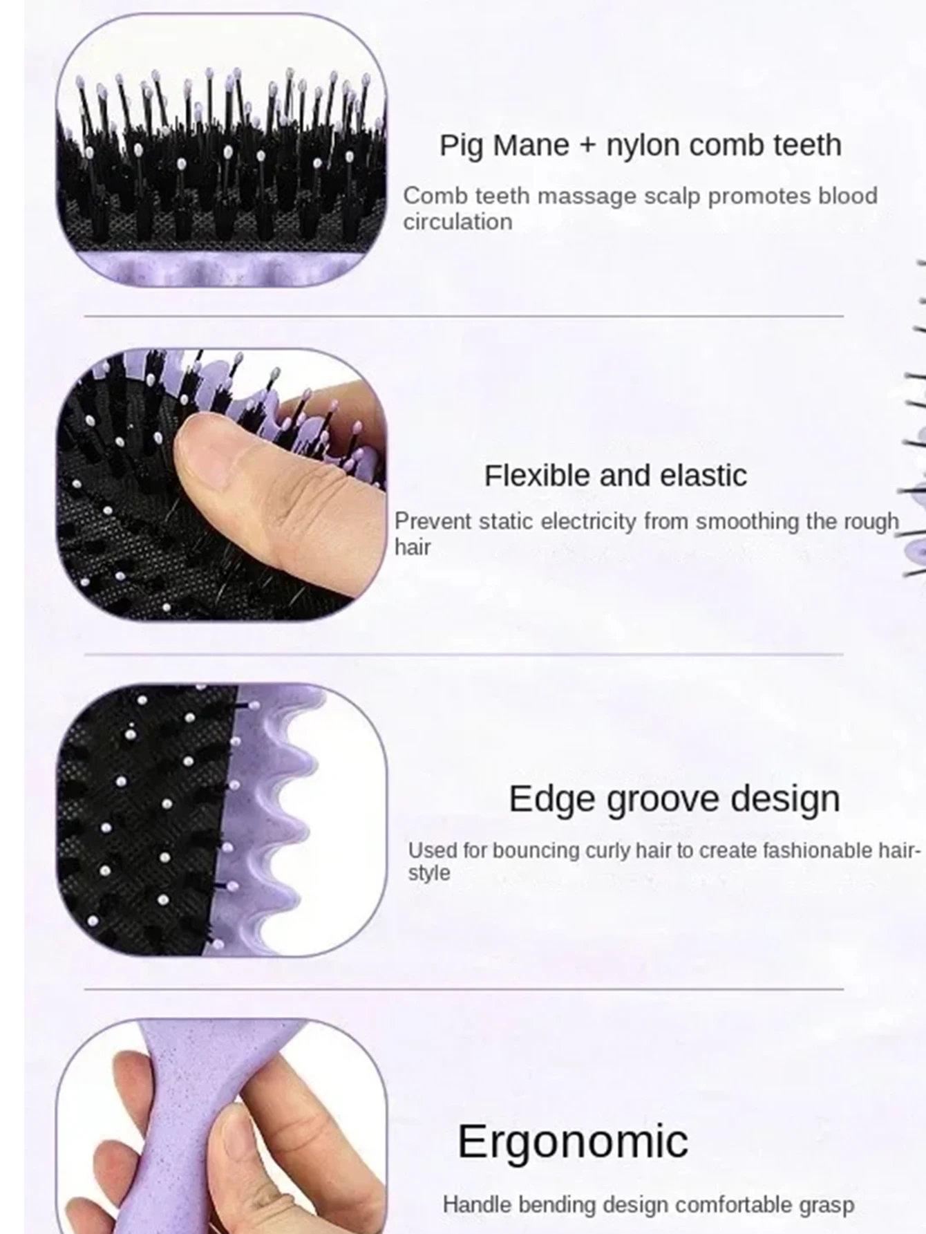 brosse de coiffure pour cheveux bouclés, 1 pièce, élimination des rides, peigne pour cheveux bouclés et humides, outil de coiffure brosse de coiffure pour cheveux bouclés, 1 pièce, élimination des rides, peigne pour cheveux bouclés et humides, outil de coiffure