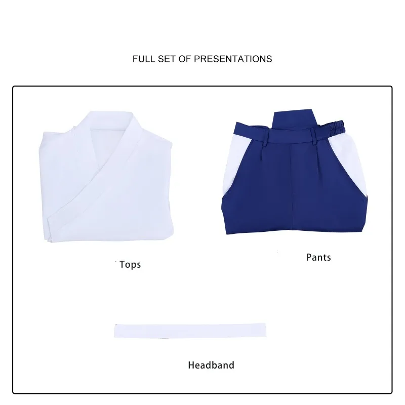 costume de cosplay onimaru, kimono japonais, haut blanc, pantalon bleu, ensemble complet, tenue de jeu de rôle takeshi pour hommes, fête d'halloween costume de cosplay onimaru, kimono japonais, haut blanc, pantalon bleu, ensemble complet, tenue de jeu de rôle takeshi pour hommes, fête d'halloween