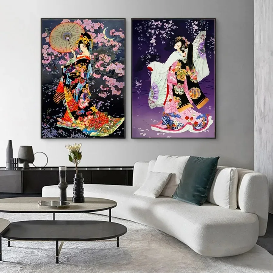 affiches et impressions de femmes japonaises geisha, peinture sur toile, art mural, gestion de samouraï, salon, chambre à coucher, décoration d'intérieur affiches et impressions de femmes japonaises geisha, peinture sur toile, art mural, gestion de samouraï, salon, chambre à coucher, décoration d'intérieur