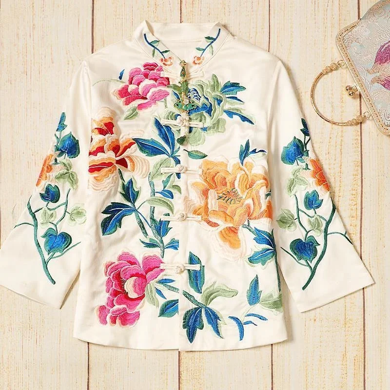 chemisier brodé style ethnique rétro broderie chemisier chinois femmes nouveau style veste manteau en coton ample femmes automne hanfu chemisier brodé style ethnique rétro broderie chemisier chinois femmes nouveau style veste manteau en coton ample femmes automne hanfu