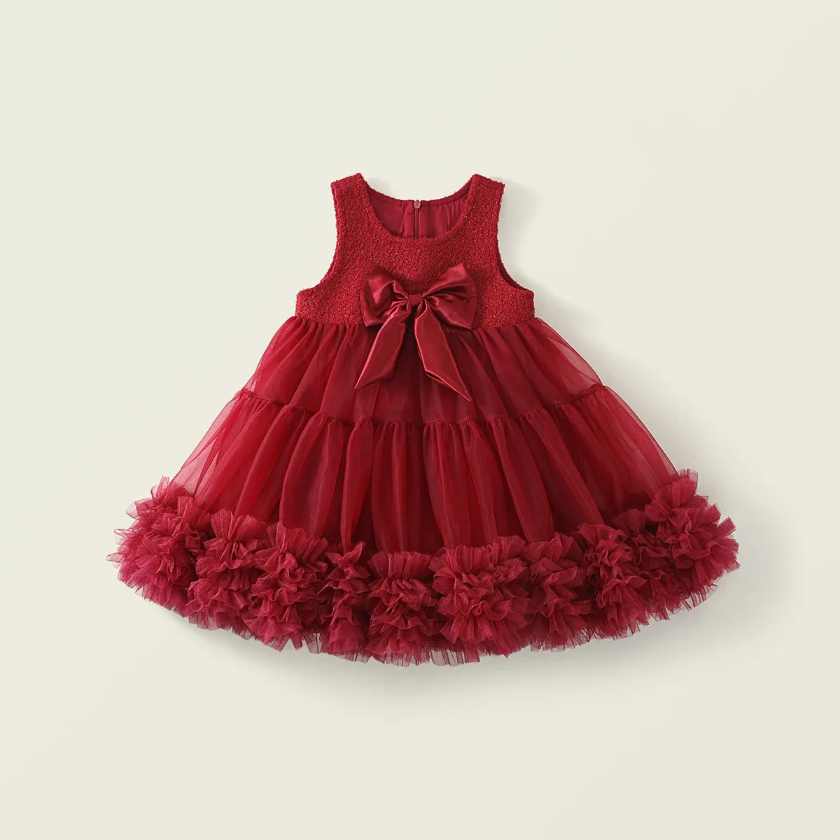 robe en tulle rouge pour filles, gilet sans manches avec nœud superposé, corsage à paillettes, tenue formelle pour enfants, nouvelle collection automne 2025 robe en tulle rouge pour filles, gilet sans manches avec nœud superposé, corsage à paillettes, tenue formelle pour enfants, nouvelle collection automne 2025