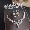 ensemble de bijoux élégants en strass, collier de perles en alliage vintage, oreilles scintillantes, collier de fleurs de style coréen pour fête