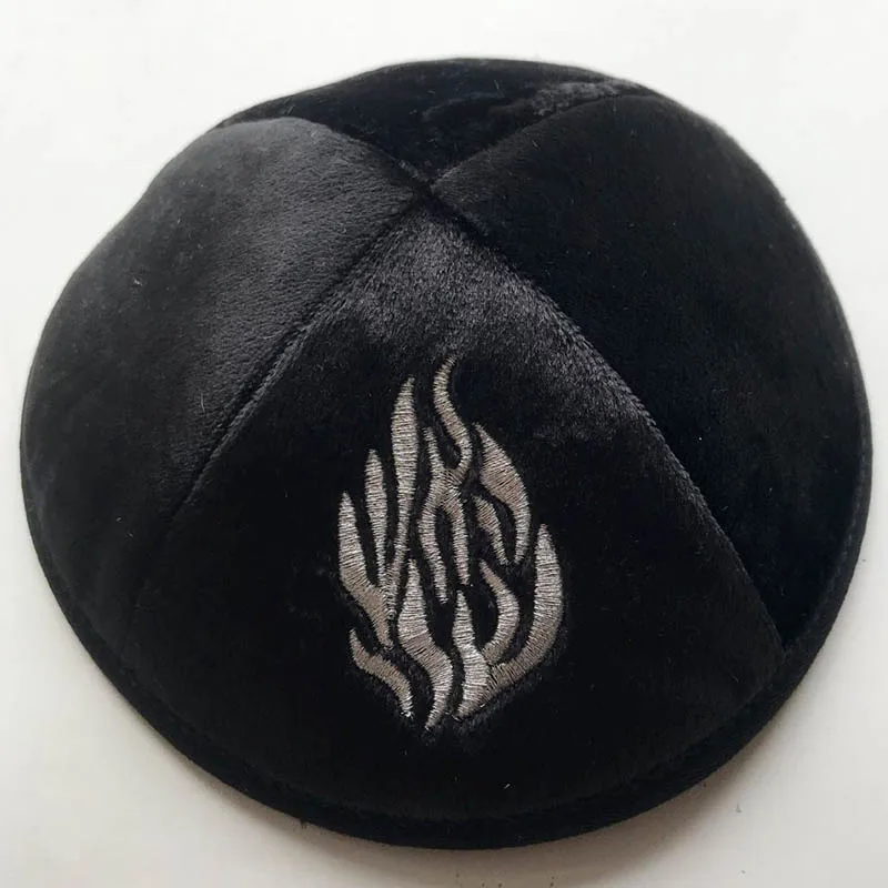 kippah en velours juif avec broderie de feu pour hommes, chapeau yamaka kippot bleu royal gris 18cm kippah en velours juif avec broderie de feu pour hommes, chapeau yamaka kippot bleu royal gris 18cm
