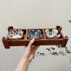 plateau à thé japonais en bois de sapele, plat à pâtisserie à trois fentes, assiette à dessert rectangulaire, plateau de service de collation à quatre grilles pour la maison