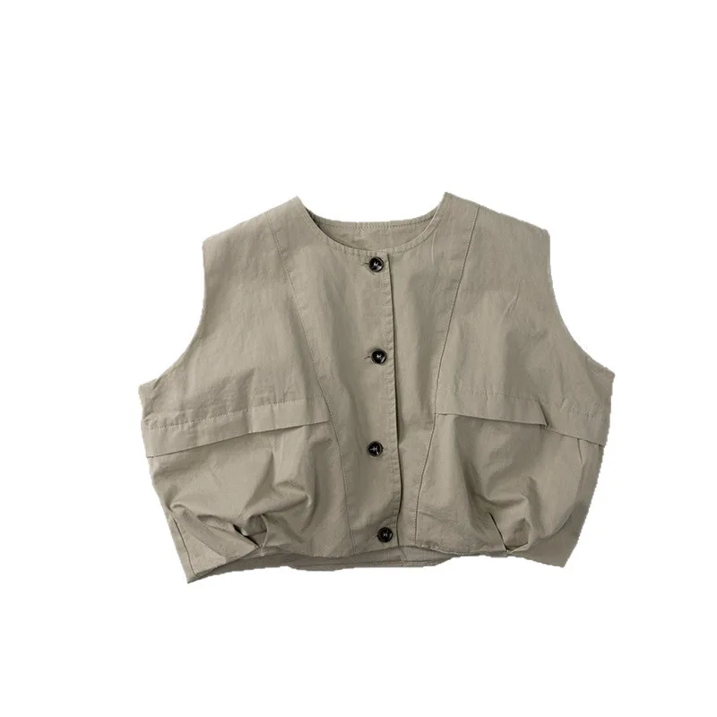 veste d'automne sans manches pour enfants, style coréen, pour garçons et filles, gilet décontracté, couleur unie, rétro japonais veste d'automne sans manches pour enfants, style coréen, pour garçons et filles, gilet décontracté, couleur unie, rétro japonais