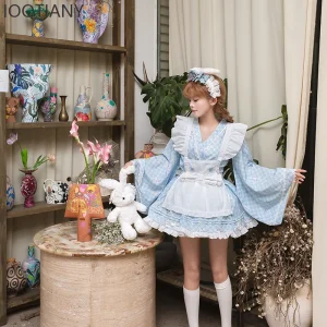 IOOTIANY japonais doux frais Lolita Yukata Kimono robe Kawaii princesse robe de soirée avec nœud tablier Cosplay Costume de femme de chambre