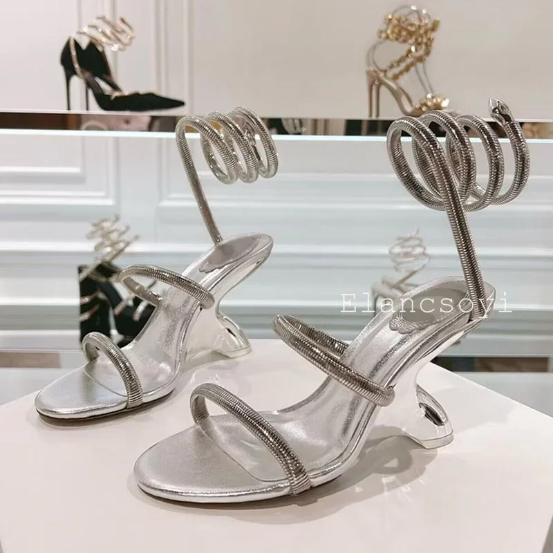 sandales à enroulement en forme de salle de rinçage pour femmes, chaussures à talons hauts, gladiateur, parker ouvert, robe de soirée, mode estivale, style étrange sandales à enroulement en forme de salle de rinçage pour femmes, chaussures à talons hauts, gladiateur, parker ouvert, robe de soirée, mode estivale, style étrange