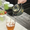 théière en céramique chic de 250ml, théière noire faite à la main avec inscriptions dorées, bouilloire à thé rétro kung fu, service à thé