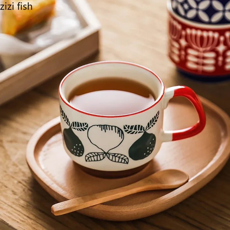 tasse à café florale rétro de style japonais, tasse en céramique, lait, avoine, poignée créative, tasse à latte, thé, standardisation, maison, couple, eau, 300ml tasse à café florale rétro de style japonais, tasse en céramique, lait, avoine, poignée créative, tasse à latte, thé, standardisation, maison, couple, eau, 300ml