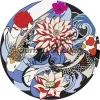 autocollant d'art de dessin animé de poisson koi japonais avec des vagues, dessins divins, fleurs de poisson koi japonais cool, décalcomanie de vagues, samouraï du japon