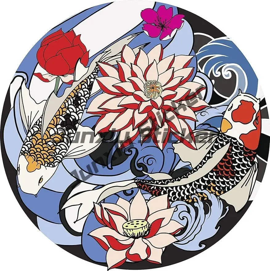 autocollant d'art de dessin animé de poisson koi japonais avec des vagues, dessins divins, fleurs de poisson koi japonais cool, décalcomanie de vagues, samouraï du japon autocollant d'art de dessin animé de poisson koi japonais avec des vagues, dessins divins, fleurs de poisson koi japonais cool, décalcomanie de vagues, samouraï du japon