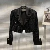 cardigan à paillettes noires pour femmes, manteau court à manches longues, haut décontracté, version coréenne, nouveau design, mode automne et hiver