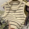 nouveau gilet tenue de femme rayé large bord tempérament haut d'été court tricot sans manches bas chemise
