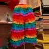 pantalon arc en ciel coloré avec taille élastique, jambes larges, long maxi, danse, anniversaire, pour filles, vêtements d'halloween, pantalons en tulle