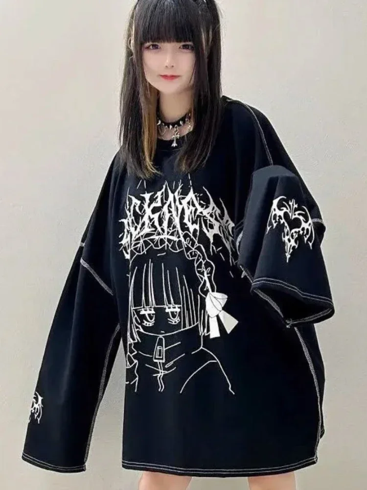 t shirt à manches longues pour femmes, haut kawaii harajuku, sous culture gothique japonaise, t shirts pour étudiants, vêtements d'extérieur de printemps t shirt à manches longues pour femmes, haut kawaii harajuku, sous culture gothique japonaise, t shirts pour étudiants, vêtements d'extérieur de printemps