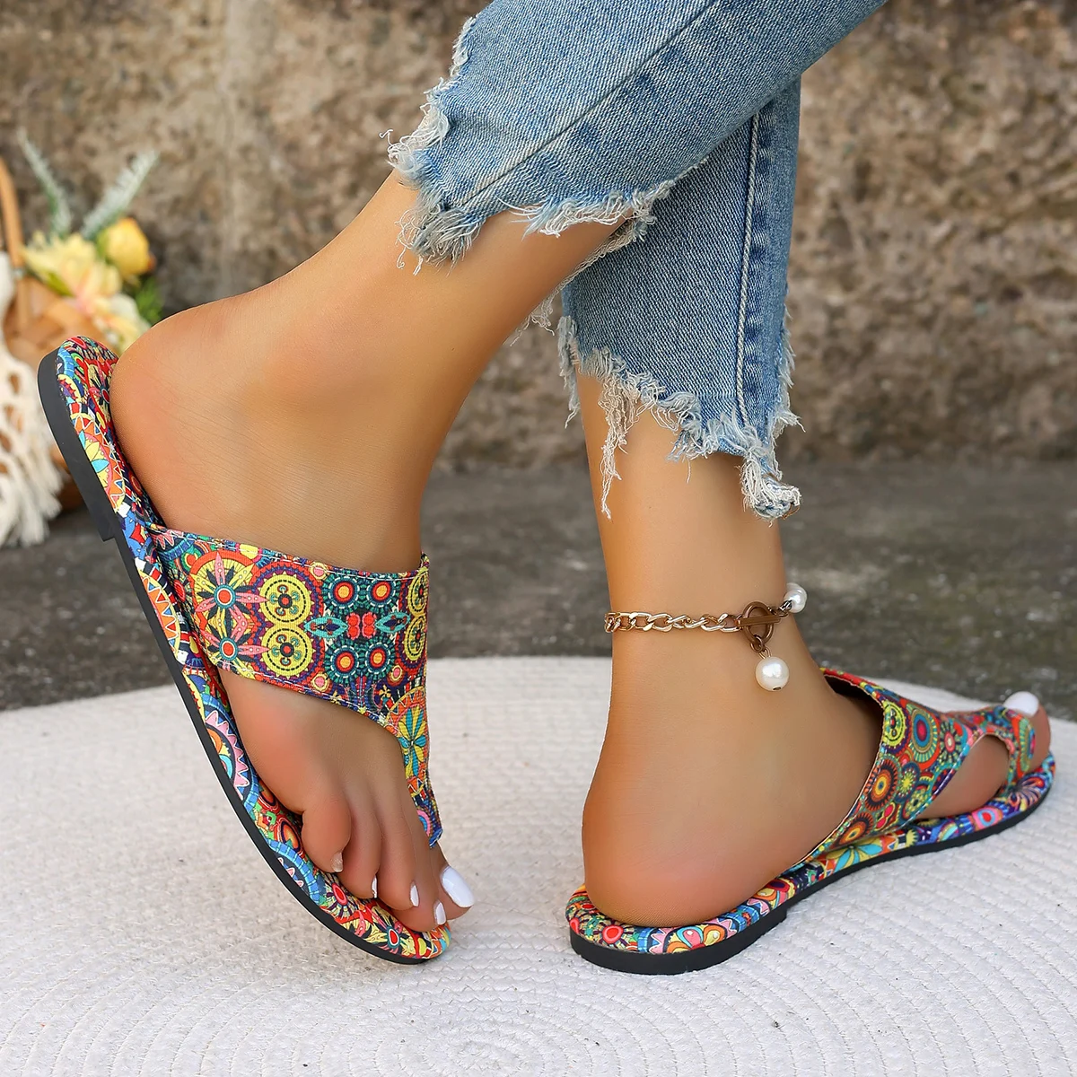 femmes pantoufles bohème fleur motif sandales décontracté chaussures légères tongs mode grande taille pantoufles maison diapositives femmes femmes pantoufles bohème fleur motif sandales décontracté chaussures légères tongs mode grande taille pantoufles maison diapositives femmes