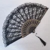 Éventail à main en dentelle pour femmes, en tissu noir et blanc, pliable, style victorien espagnol, pour fête de mariage, décoration de danse, cadeau
