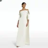 arabie saoudite ivoire satin robes de bal demi manches bandes longueur de plancher formelle occasion robe femmes robes de soirée personnalisé