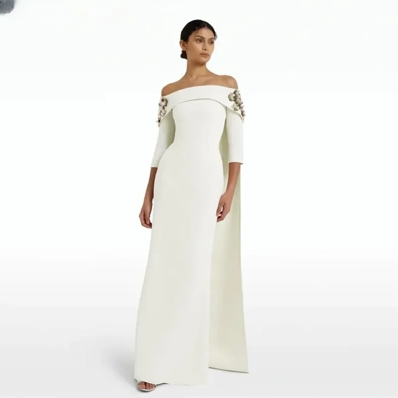 arabie saoudite ivoire satin robes de bal demi manches bandes longueur de plancher formelle occasion robe femmes robes de soirée personnalisé arabie saoudite ivoire satin robes de bal demi manches bandes longueur de plancher formelle occasion robe femmes robes de soirée personnalisé