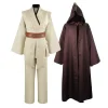 obi wan kenobi – robe de costume pour hommes, tunique de chevalier jedi, uniforme à capuche, ensemble complet, cape de cosplay d'halloween