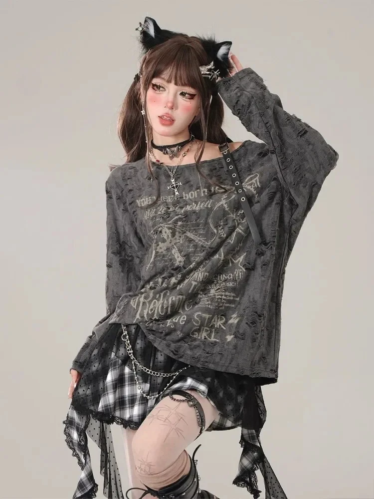 t shirt à manches longues pour femmes, haut kawaii harajuku, sous culture gothique japonaise, t shirts pour étudiants, vêtements d'extérieur de printemps t shirt à manches longues pour femmes, haut kawaii harajuku, sous culture gothique japonaise, t shirts pour étudiants, vêtements d'extérieur de printemps