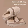 pantoufles en coton à semelles épaisses de style coréen avec doublure chaude, antidérapantes, adaptées à la maison et à l'extérieur