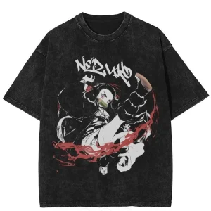 Anime vintage ‌ ‌ ‌ ‌ Kamado Nezuko ‌   Demon Slayer t-shirt été coton hommes femmes t-shirt Streetwear décontracté tendance à manches courtes Couple