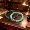 2 bracelets noirs gris et turquoise, bijoux en cristal de guérison faits à la main pour un usage quotidien et un cadeau, conception élastique pour une ajustement confortable