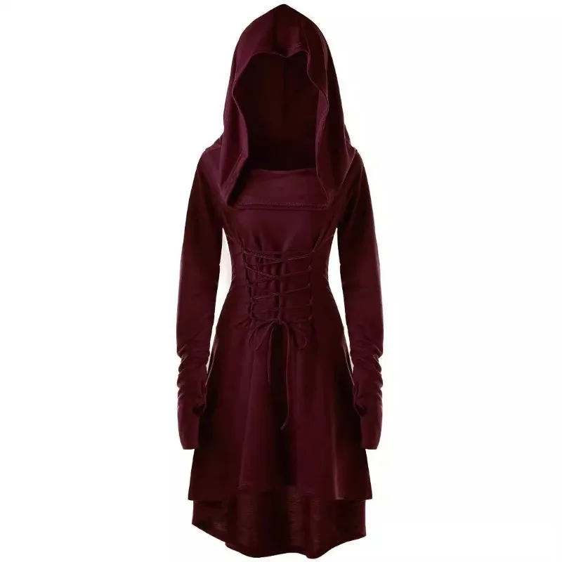 robe gothique vintage élégante à manches longues, à capuche, ceinturée, y2k, costume de spectacle festif pour femmes, couleur pure, tendance, cosplay, nouvelle collection 2025 robe gothique vintage élégante à manches longues, à capuche, ceinturée, y2k, costume de spectacle festif pour femmes, couleur pure, tendance, cosplay, nouvelle collection 2025