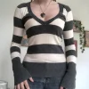 Haut court rayé avec col en V pour femme, t-shirt à manches longues, vêtements Harajuku vintage, esthétique Grunge nickel é, Y2K, automne, hiver, années 2000